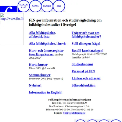 Folkhögskolan startsida 2001