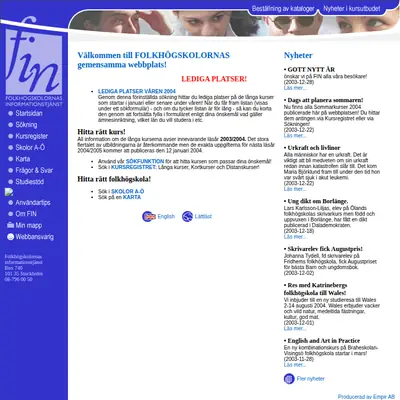 Folkhögskolan startsida 2004