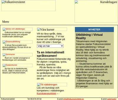 Folkuniversitetet startsida 1998