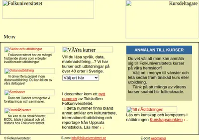 Folkuniversitetet startsida 1999