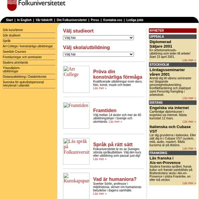 Folkuniversitetet startsida 2001