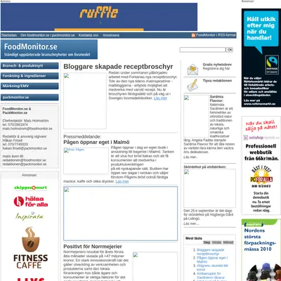 FoodMonitor.se startsida 2010