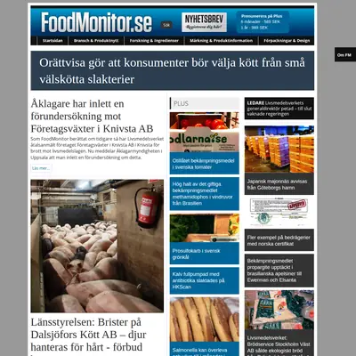 FoodMonitor.se startsida 2016