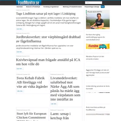 FoodMonitor.se startsida 2021