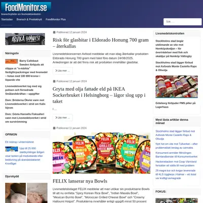 FoodMonitor.se startsida 2024