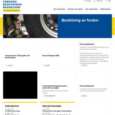 www.fordonsbesiktningsbranschen.se startsida 2020
