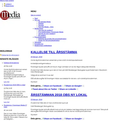 Nytt från Media, www.foreningenmedia.se startsida 2018