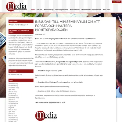 Nytt från Media, www.foreningenmedia.se startsida 2024