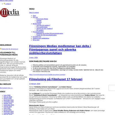 Nytt från Media, www.foreningenmedia.se startsida 2026