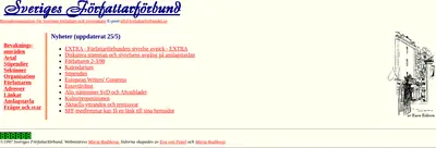 Sveriges Författarförbund, forfattarforbundet.se startsida 1998