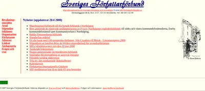Sveriges Författarförbund, forfattarforbundet.se startsida 2000