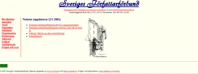 Sveriges Författarförbund, forfattarforbundet.se startsida 2001