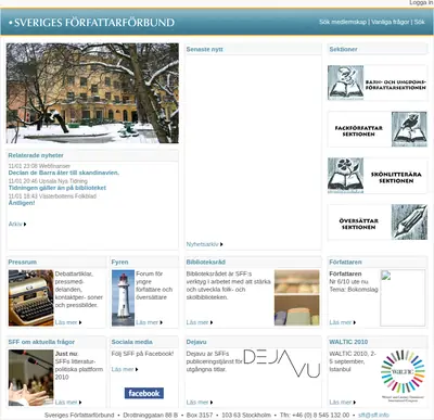 Sveriges Författarförbund, forfattarforbundet.se startsida 2011