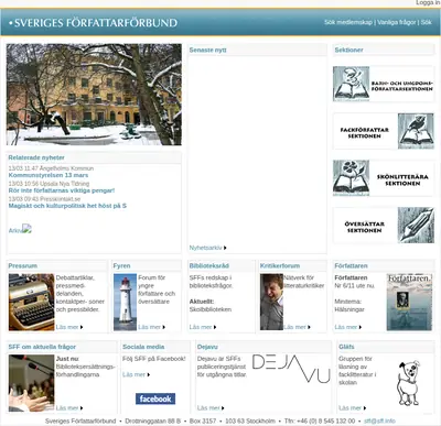 Sveriges Författarförbund, forfattarforbundet.se startsida 2012