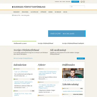 Sveriges Författarförbund, forfattarforbundet.se startsida 2015