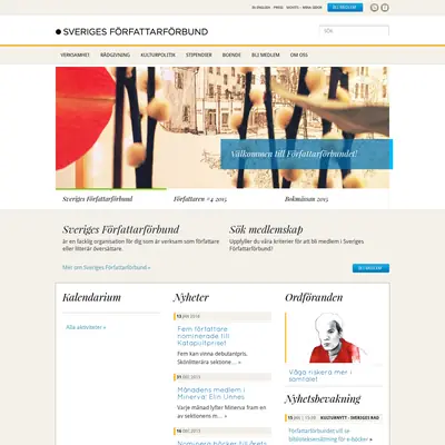 Sveriges Författarförbund, forfattarforbundet.se startsida 2016