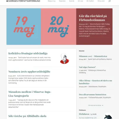 Sveriges Författarförbund, forfattarforbundet.se startsida 2017