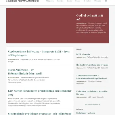Sveriges Författarförbund, forfattarforbundet.se startsida 2018