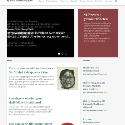 Sveriges Författarförbund, forfattarforbundet.se startsida 2021