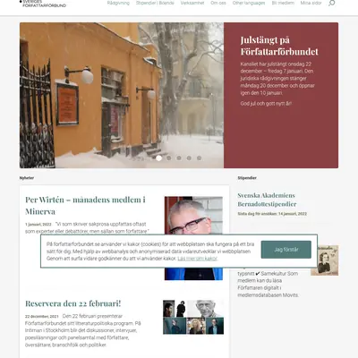 Sveriges Författarförbund, forfattarforbundet.se startsida 2022