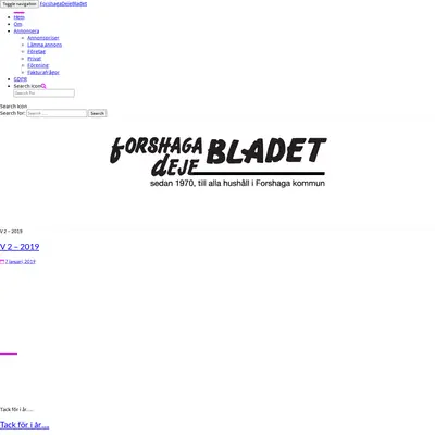 ForshagaDejeBladet startsida 2019