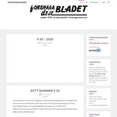 ForshagaDejeBladet startsida 2020