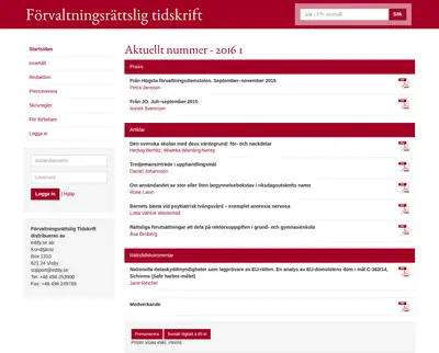 Förvaltningsrättslig Tidskrift startsida 2016