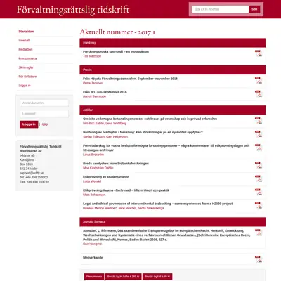 Förvaltningsrättslig Tidskrift startsida 2017