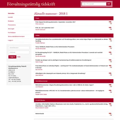 Förvaltningsrättslig Tidskrift startsida 2018