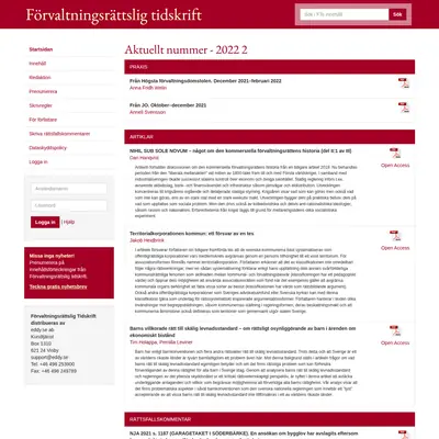 Förvaltningsrättslig Tidskrift startsida 2022