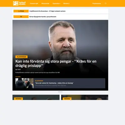 www.fotbolldirekt.se startsida 2020