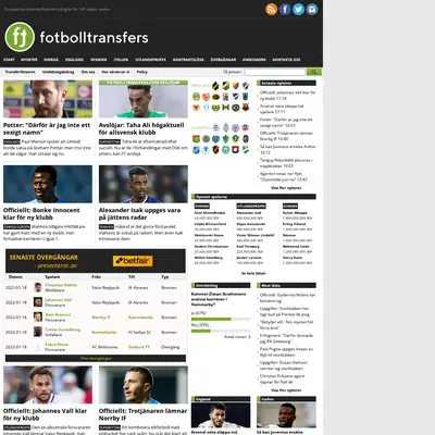 fotbolltransfers.com startsida 2022