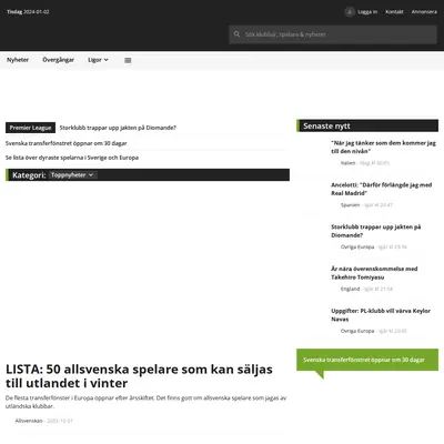 fotbolltransfers.com startsida 2024