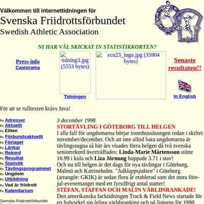 www.friidrott.se startsida 1998