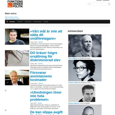 Funktionshinderpolitik, funktionshinderpolitik.se startsida 2017