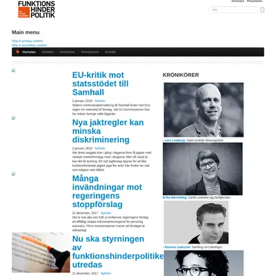 Funktionshinderpolitik, funktionshinderpolitik.se startsida 2018