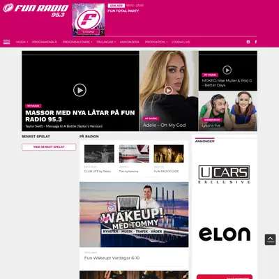 Fun Radio startsida 2022