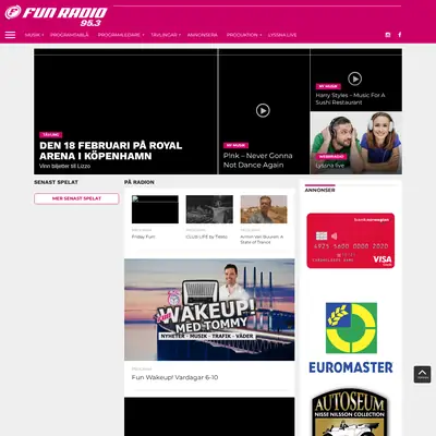 Fun Radio startsida 2023