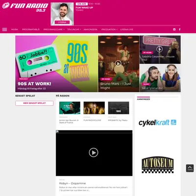 Fun Radio startsida 2026