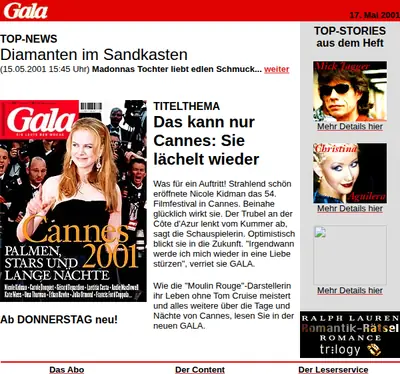 GALA startsida 2001