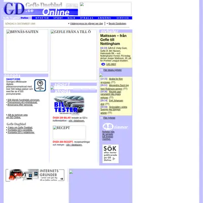 Gefle Dagblad startsida 1998