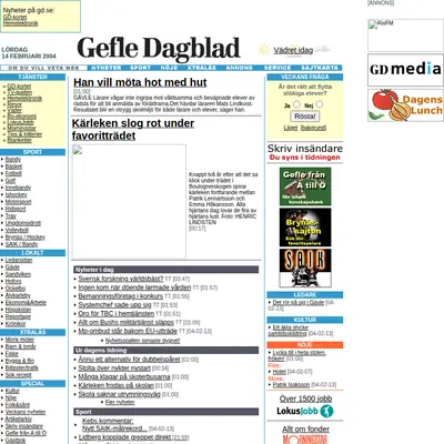 Gefle Dagblad startsida 2004