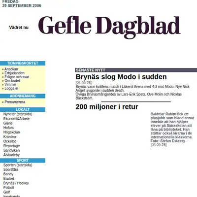 Gefle Dagblad startsida 2006