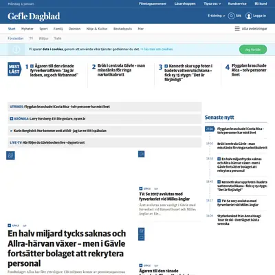 Gefle Dagblad startsida 2018