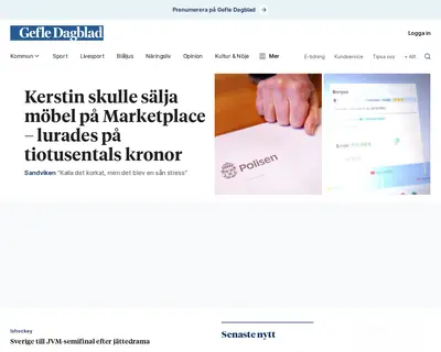 Gefle Dagblad startsida 2024