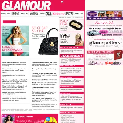 GLAMOUR startsida 2008