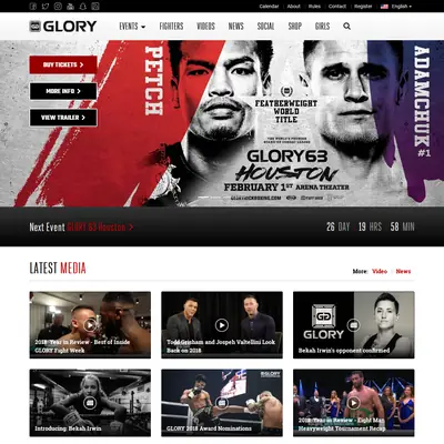 GLORY Kickboxing startsida 2019