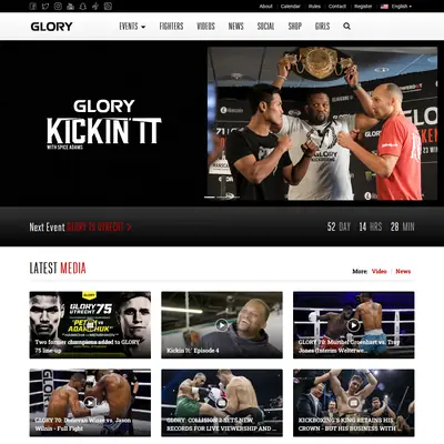 GLORY Kickboxing startsida 2020