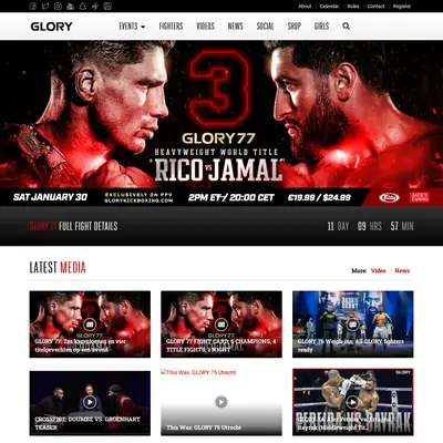 GLORY Kickboxing startsida 2021