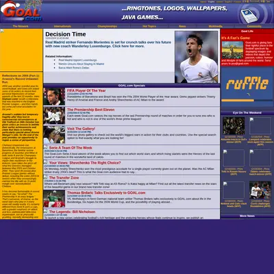 GOAL startsida 2005